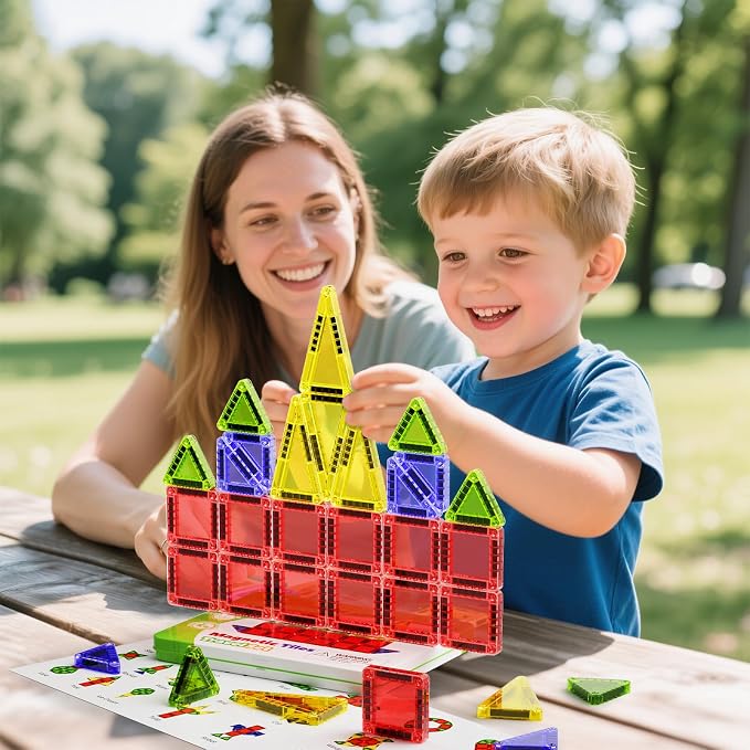 Travel Magnetic Car Tiles Set: Strong Magnets,Road Trip Essentials | 26 PCS Mini Magnet Building Blocks in Tin Box, 0.65lb Pocket Educational Toy, Toddler Airplane Activity Toys Ages 3-8
