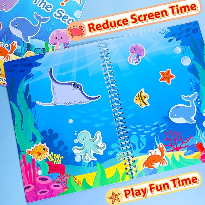 Jelly Sticker Books for Toddlers 2-4 Years, Under the Sea Stickers for Kids 1-3, Reusable Sticker Book for Toddler Easter Basket Stuffers ＆Travel Essentials Plane Activities (Under the Sea)