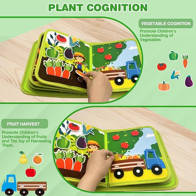 Busy Book for Toddlers, Montessori Toys Busy Board for Toddlers, Birthday Gifts for Boys & Girls, Quiet Activity Book with Life Skills, Cognition, Sorting - Autism Sensory busy book, Travel toys