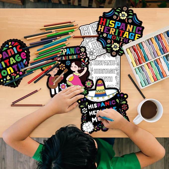 Dvbonike 24Pcs Hispanic Heritage Month Crafts for Kids - Color Your Own Spanish Craft Kit Latino American National Decor Coloring Card DIY Drawing Party Gifts Home Classroom Art Activity Supplies