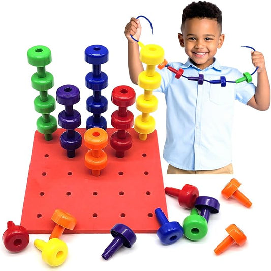 Blu Jay Foam Peg Board Toy - 36 Pegs, Foam Board, Lacing String, Storage Bag - Occupational Therapy Toys - Fine Motor Skills Toys for Toddlers and Kids (Red)