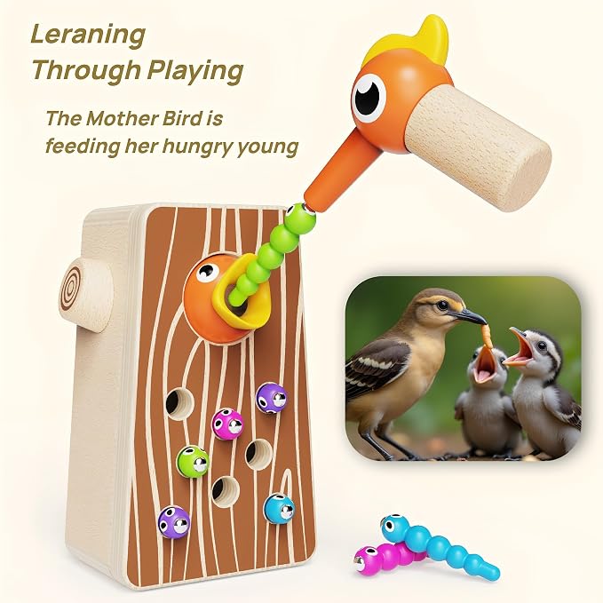 Montessori Wooden Bird Feeding Game for Boys and Girls Aged 2-4 | Toddler Fine Motor Skills Learning