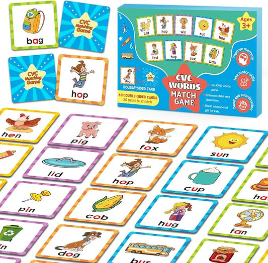 Memory Game, CVC Word Games Kindergarten, Matching Games for Kids 3-5 | Memory Games for Kids Ages 4-8, Phonics Games Flash Cards 3-4 Years, Memory Card Game Homeschool Learning Educational Toys