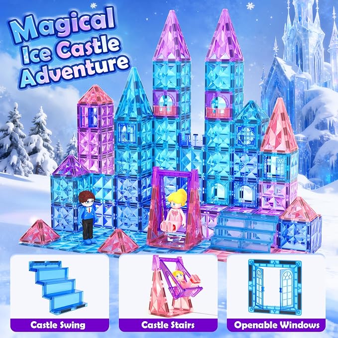 Diamond Magnetic Tiles Building Blocks-Princess Toys for Kids , Girl Gifts | Magnetic Tiles for Kids, Magnetic Blocks, 3 4 5 Year Old Girl Birthday Gifts, Toys for 3 4 5 6 Year Old Girl, Frozen Toys
