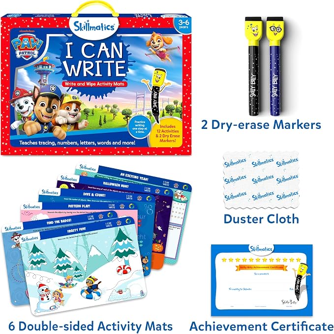 Skillmatics I Can Write – PAW Patrol, Preschool Learning Activity Toy | Reusable Write and Wipe Mats, Educational Book, Back to School, Montessori Gifts for Students, Kids, Toddlers Ages 3, 4, 5, 6