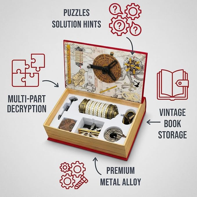 Da Vinci Code Mini Cryptex Metal Puzzle Box Set - 6PCS 3D Brain Teasers, IQ Challenge for Adults Teens, Gift for Christmas Birthday Valentine's Day, Anniversary & Family Party Game