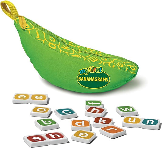 Bananagrams My First, Lowercase Letter Word Game for Ages 4+ | Combo-letter tiles build early spelling & phonics skills; word game for pre-readers and kids ages 4+