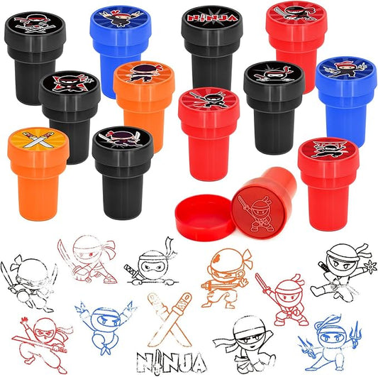 Cinrobiye 24 Pcs Ninja Stampers Party Favor Set, Cute Ninja Warrior Stamps for Kids Birthday Party, Classroom Rewards, Goody Bag Fillers, Martial Arts Themed Party Supplies