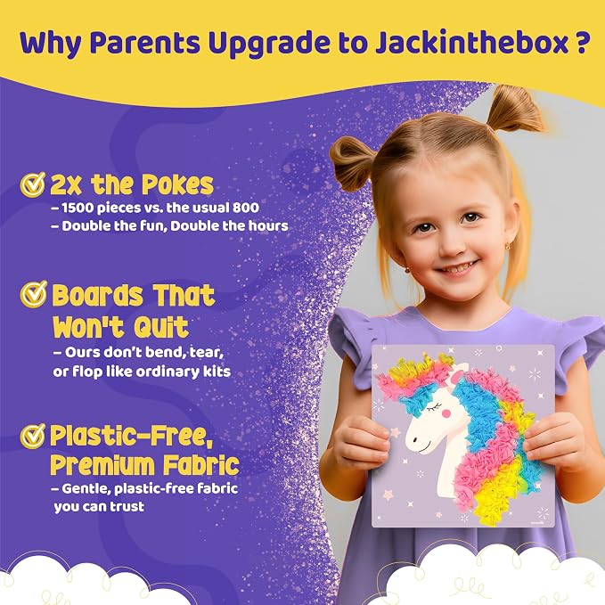 jackinthebox Poke Art Magical Flower Pressing Craft Kit for Girls, Ages 4-8 | 1500 fabric pieces, 6 thick boards, arts and crafts activities, birthday gift ideas, 4 5 6 7 8 years old kits, unicorn gifts
