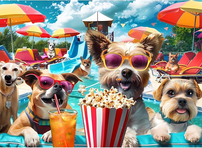 300 Piece Jigsaw Puzzle for Adults, Fun at The Amusement Park Dog Puzzles | Funny Puppy Jigsaw Puzzles, Animal Pet Lover Challenging Puzzles for Friends Family Activity Game Nights Gifts