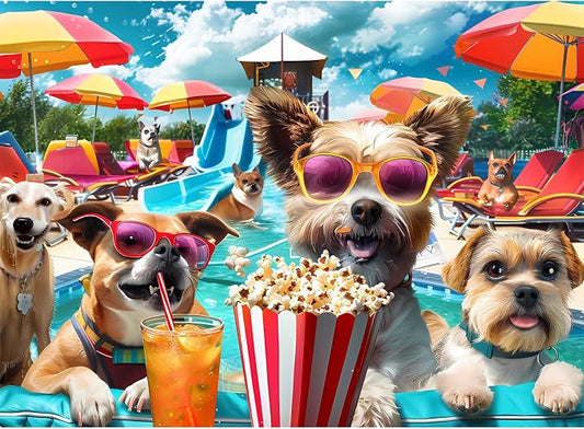 300 Piece Jigsaw Puzzle for Adults, Fun at The Amusement Park Dog Puzzles | Funny Puppy Jigsaw Puzzles, Animal Pet Lover Challenging Puzzles for Friends Family Activity Game Nights Gifts