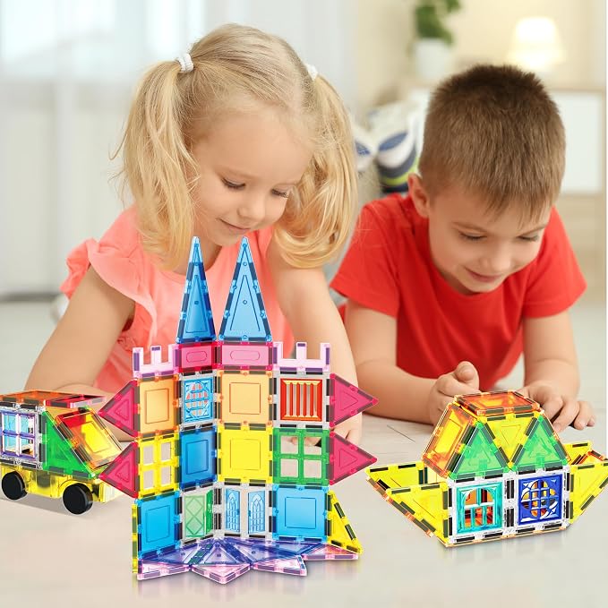 PicassoTiles 101 Piece Magnetic Tile Building Blocks Set with Durable Storage Bag STEM Educational Construction Magnet Toy Kit for Toddlers Preschool Kids Boys Girls Age 3 Plus Indoor Learning PT06