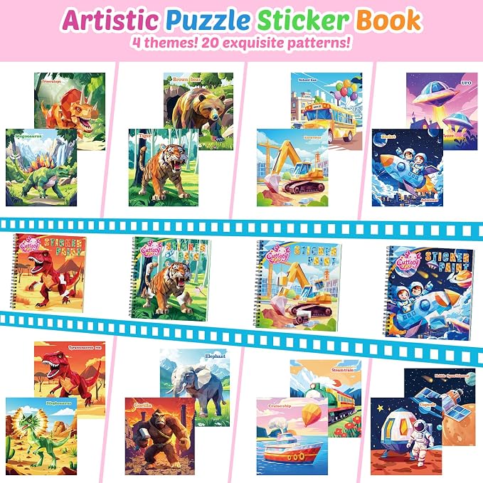 4PCS Paint by Sticker Book for Kids Ages 4-8 - Sticker by Number Activity Books with Stories for Toddlers 2-4 | Travel Airplane Car Toys, Screen-Free Puzzle Gift for Girls Ages 3-5 4-6 6-8