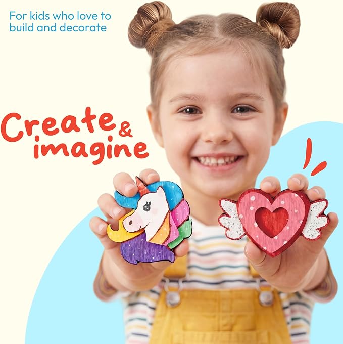 JOYIN 12 pcs Fantasy Wooden Magnets, Kids Unicorn Painting Craft, Spring and Rainy Day Activities School Art Projects, Toys for Kids Aged 3+ Birthday Easter