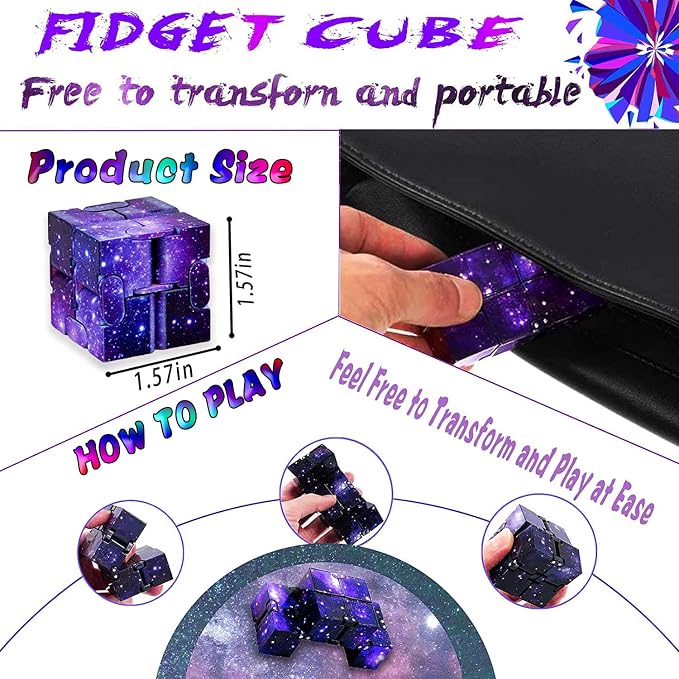 5PC Fidget Toys Adults Set Fidgets for Classroom Must Have Autism Sensory Pack Figette Cube ADHD Special Treasure Prize Tool Stress Relief Desk Cool Gadget for Kid Easter Basket Stuffers for Teen Boys