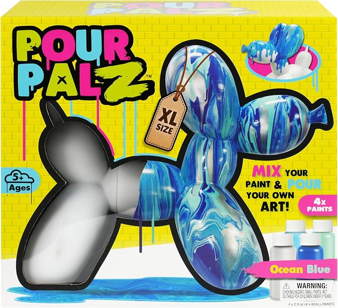 DIY Paint Pouring Kit – 1 XL Balloon Dog, 4 Acrylic Pour Paints, Mixing Cups & Tools, Create Unique Marbled Art, Fun Hands-On Craft Kit for Kids & Adults, Ocean Blue, Ages 5+