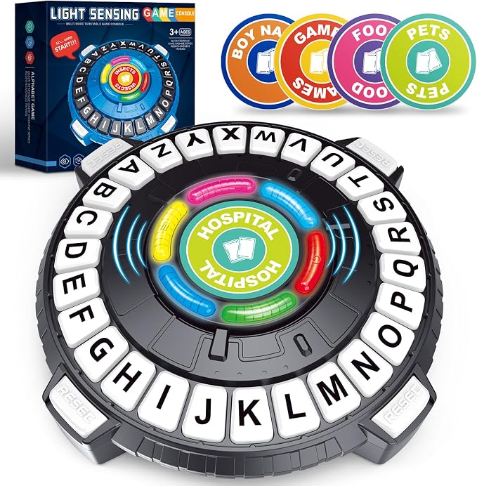 Family Board Game for Kids and Adults, Light-Sensing Word Game with 3 Modes | Fast-Paced 26-Letter Game with Timer for Family Game Nights and Parties, 40 Double-Sided Category Cards, 2–6 Players, Ages 8+