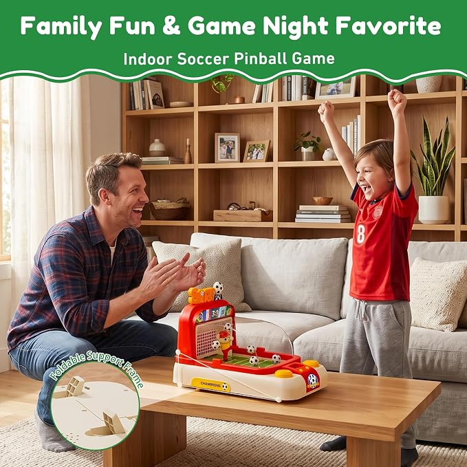 Mini Foosball Table for Kids Boys 3 Year Old Birthday Gifts, Portable Tabletop Soccer Board Game 2-Flipper Soccer Pinball with Scoreboard, Music, Light, for Family Game Night
