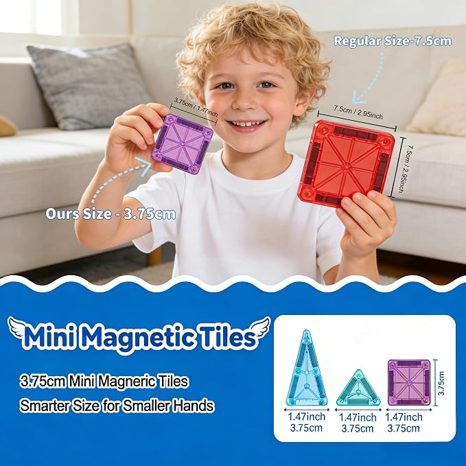 Magnetic Tiles for Kids Mini Magnetic Building Tiles with 2 Cars, Travel Magnetic Tiles with Case,STEM Toys for School Acitivities, Magnets Construction Tile Toy Ages 3-8 Boys Girls