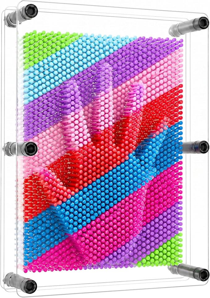 MICKYU Rainbow Sensory Fidget Desk Toy, 6 x 8 Inch | 3d pin art sensory toys for kids with autism, stress relief toy, novelty gift for girls