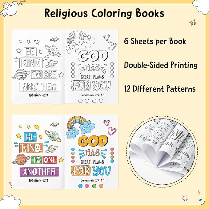 24Pcs Religious Coloring Books Bible Verses DIY Color-in Pages | Drawing Booklet Bulk, Christian Theme Artwork, Holiday Activity, Sunday School Supplies, Classroom Reward, Party Favor, Gift