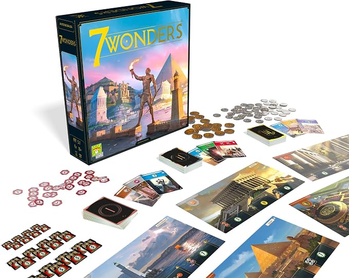 Asmodee 7 Wonders Board Game (New Edition) - Lead Your Civilization to Prosperity, Strategy Game for Kids and Adults, Ages 10+, 3-7 Players, 30 Minute Playtime | Lead your civilization through three Ages and build one of history's greatest wonders. Age...