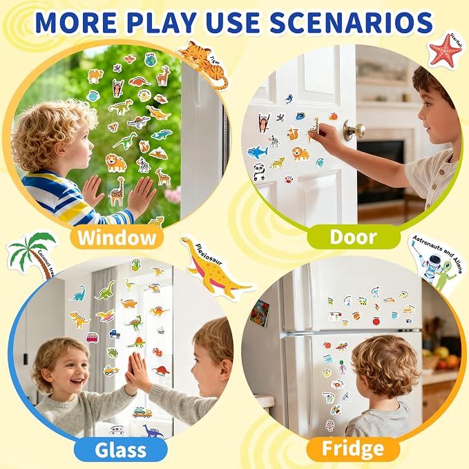 3 Sets Reusable Sticker Book for Toddlers 3-6, Jelly Sticker Books for Toddler, Travel Sticker Activity Toys for Kids 3 4 5 6 Years Old Girls & Boys（Ocean + Space + Dinosaur）
