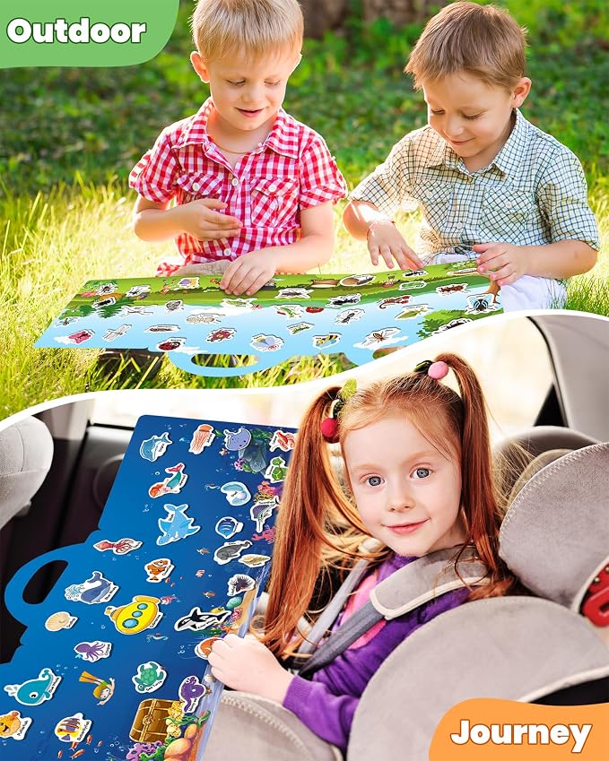 Walenced Reusable Sticker Book for Toddlers, Stickers for Kids, Toddler Toy | Toddler Craft Activities, Toddler Travel Toys, Boy Girl Birthday Gifts, Airplane Travel & Road Trip Essentials Kids