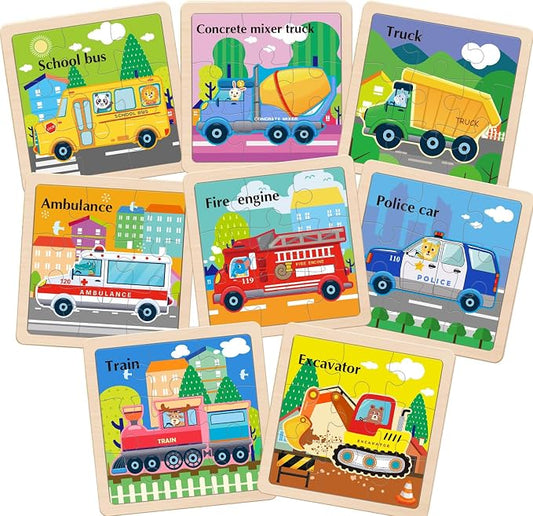 Wooden Puzzles for Toddlers 3+, 9 Pieces Vehicle Jigsaw Puzzles for Kids Ages 3-5, Toddler Toys for Preschool Learning Activities, Learning & Educational Toys, Gifts for Boys, Girls
