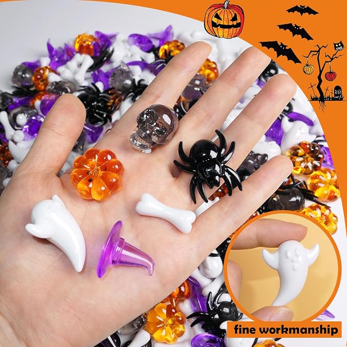 HADDIY Halloween Mini Gems 300pcs Pumpkin Ghost Sensory Bin Vase Fillers | Acrylic Skull spider for Halloween Centerpieces Table Decorations,Table Scatters,craft and jar fillers