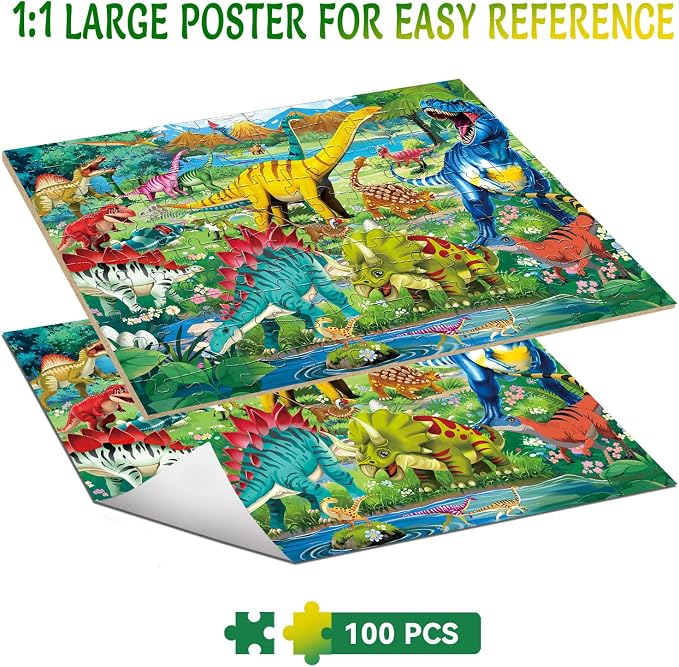100 Piece Puzzles for Kids Ages 4-6 6-8 8-10, Educational Dinosaur Toys | 100 Piece Dinosaur Learning Educational Jigsaw Puzzles, Kids Puzzles Ages 5-8 Gifts for Girls Boys - Every Piece is Unique