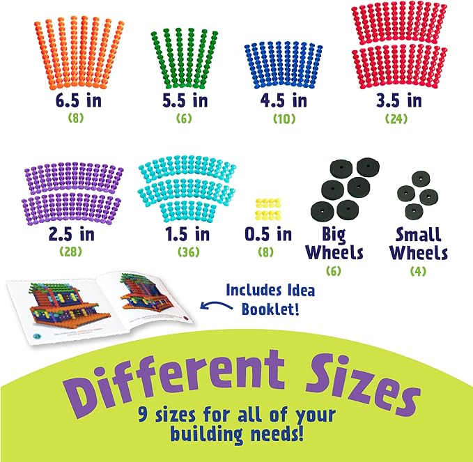 POPULAR PLAYTHINGS Playstix Vehicle Set, 130 Piece, Building Sticks Kit | for Kids Ages 4 and Up, Construction Stem Building Toy Gift, for Boys & Girls, for Kids