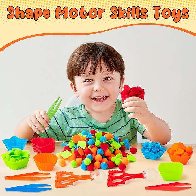 EZdhuawuse Shape Sensory Bin Fillers - 295P Summer Shape Fine Motor Skills Toys Counting Sorting Set for Kids Early Education, Felt Decor Pom Poms Cup Clip for Preschool Counting Sorting Birthday Gift