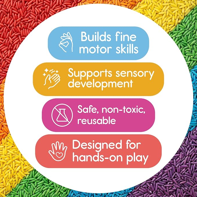 Sensory Play Rice for Kids, 6 Pack (6 lbs Total), 6 Individually Sealed 1 lb Bags, Non-Toxic Colored Rice for Sensory Bin Fillers, Fine Motor Activities, Crafts & Learning Play
