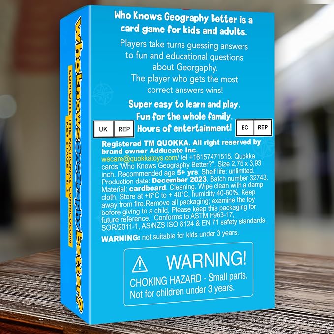 Quokka Card Games for Kids 8-12 - Board Family Games for Kids and Adults | Geography Trivia Cards for Family Game Night - Who Knows Geography Better 500+ Questions - Fun Game for Families and Teen