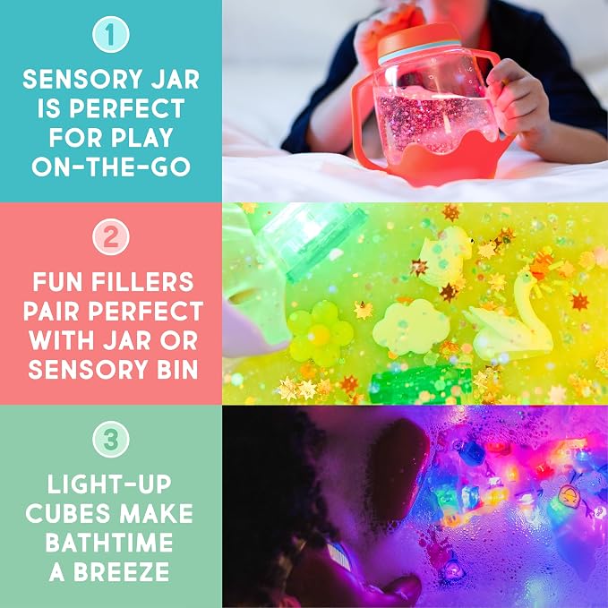 Glo Pals Play Pack Bundle, Jar, Light Up Cubes & Fillers, Glows Green | Pippa Character Water-Activated Bath Toy Cubes Glow Green, Light-Up Sensory Jar, Barnyard Themed Fun Fillers