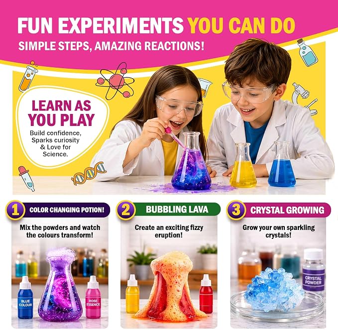 Jim&Gloria Science Kit for Kids, Science Experiments for Kids Ages 5-7 & 8-12, STEM Educational Toy, Chemistry Set with Volcano Experiments, Birthday Gift for Boys & Girls, Hands-On Learning Activity