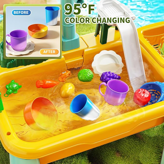 Kids Water Table Play Toy for Toddlers 4-8 Years Old | Kitchen Sink with Pump and Flowing Water, Fishing Games, Outside Sensory Gift Toys for Boys and Girls 3 4 5 6 7 8
