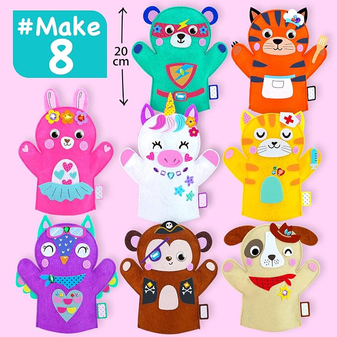 EZCRA Unicorn Hand Puppet Making Kit - 8 DIY Projects | No Glue, No Mess. Make Your Own Puppet Kit for Girls and Boys ages 5-10. DIY Puppet Crafts with Stickers. Birthday Gift.