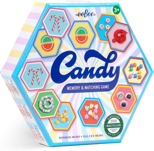 eeBoo Candy Memory & Matching Game, Ages 3+, 1-4 Players | Introduces sweets vocabulary. Sharpens recognition, concentration & memory skills. Includes 36 hexagonal tiles, 18 pairs