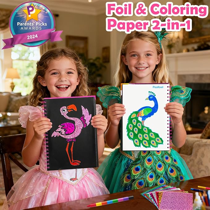 FUNNYB&G Foil Art Craft Kit for Kids, Sparkly Birthday Gift Toy for Girls | No Mess, Kids Ages 4-10 Create Sparkling Artwork, A Creative Gift for Birthdays, Holidays, Travel Activities,Screen-Free Fun