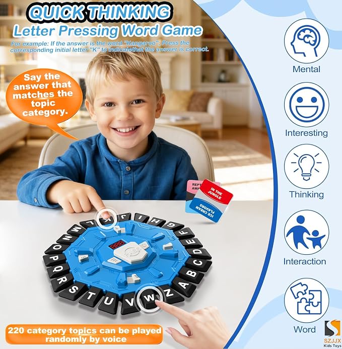 Word Game,Family Board Games with 2 Modes,220 Topics,Fast-Paced Letter Game | Pressing Games for Kids Adults Families,2–8 Players Home,Party,Classroom,Travel,with 220 Topic Categories,24 Letters,35 Cards