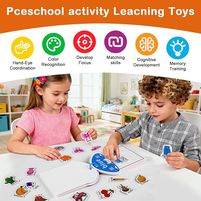 NAHSHON Montessori Busy Book Color Sorting Learning Toys for Kids 3-5 | Preschool Learning Activities Educational Sorting Toys for Kids 3 Year Old, Autism Sensory Fine Motor Matching Games