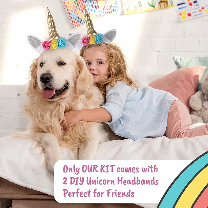 Deluxe Unicorn Painting Kit for Girls - STEM Certified Unicorn Craft for Girls Ages 4-6 & up- Paint Your Own Arts and Crafts Includes 2 DIY Headbands & 8 Kids Painting Crafts for Fun Screen-Free Play