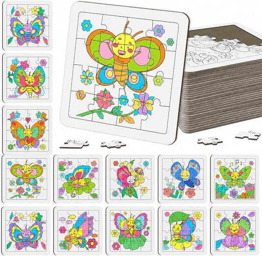 Cinrobiye 24 Pcs Butterfly Coloring Puzzle Craft Kit, DIY Butterfly Jigsaw Puzzles Bulk, 12 Designs Spring Arts Crafts Set, Butterfly Puzzle Party Favors, Creative DIY Party Supplies and Gifts