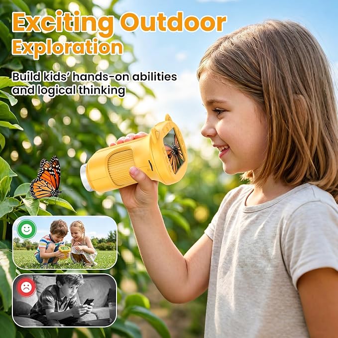 Alotwan Kids Microscope Handheld, Digital 1000X, 2.4" HD Screen | Pocket Size, Miniscope, Camera, Magnifying Glass, Outdoor Play, Science STEM Toys, Gifts for 3+ Ages, Yellow