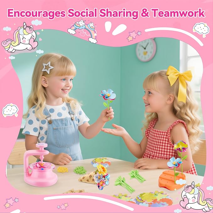 Hamdol DIY Flower Bouquet Craft Kit for Girls Ages 4-8, Creative Fabric Flower Making Set, Educational STEM Toy for Kids 5 6 7 8, Preschool Arts & Crafts Birthday or Valentine Gift for Boys and Girls
