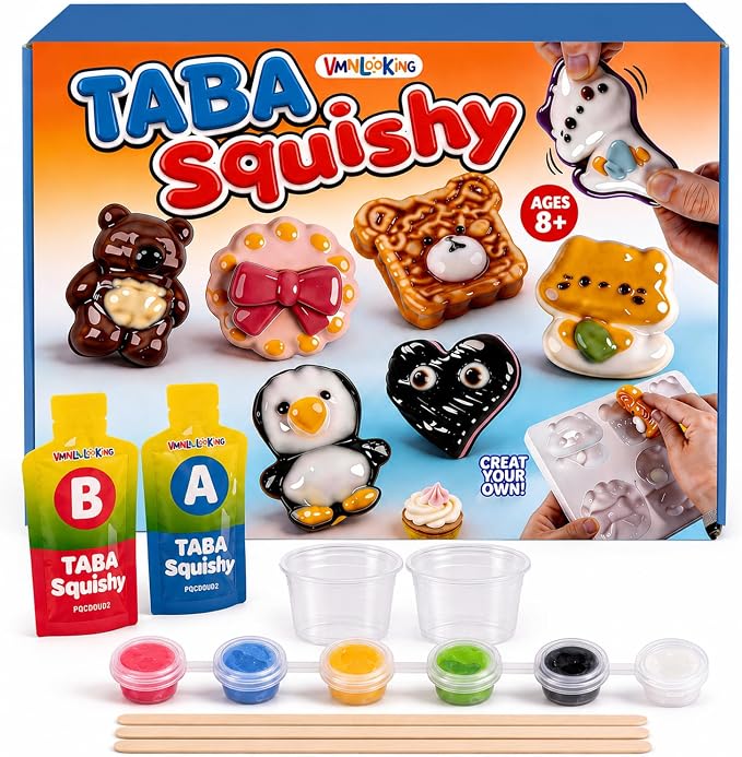 VMNlooking Taba Squishy Kit for Kids, DIY Squishy Making Kit with Cute Molds, Make Your Own Squishies Craft Kit, Soft Sensory Squeeze Toys, Arts and Crafts Gift for Girls Boys Ages 8-15