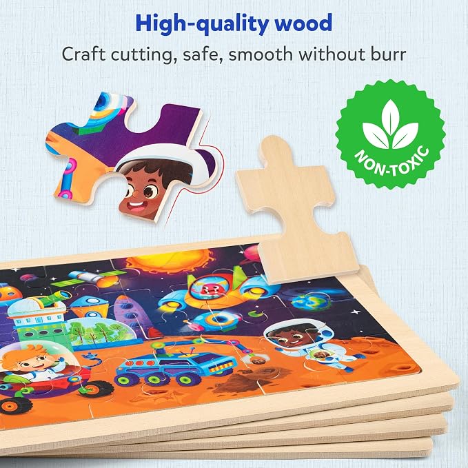 SYNARRY Large Space Planet Solar System Wooden Puzzles for Kids Ages 4-6 | Space & Solar System Puzzles for Kids Ages 3-5, Birthday Gifts for Boys & Girls, Educational Space Toys, Screen-Free Play