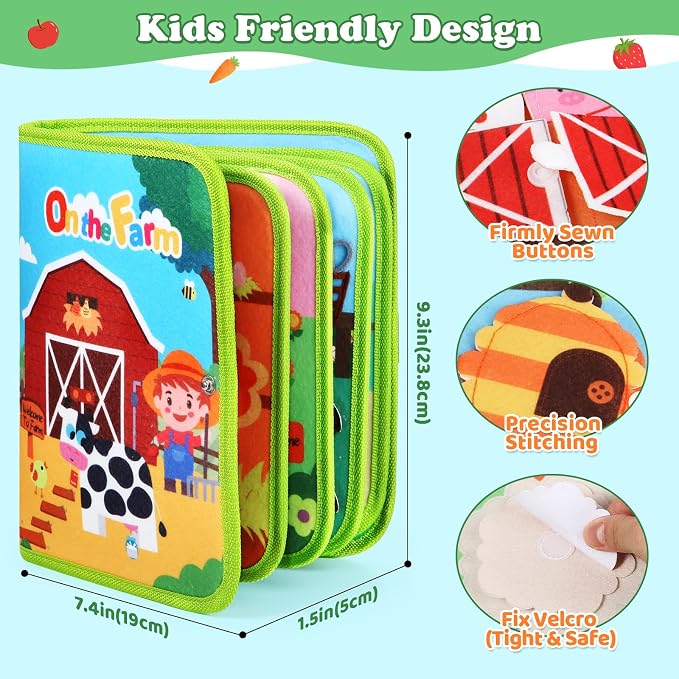 Farm Busy Book for Toddlers 1-3, Montessori Toys Gift for Boys Girls | Educational Learning Toys for 1+ Year Old, Busy Board Quiet Activity Book Toddler Travel Toy